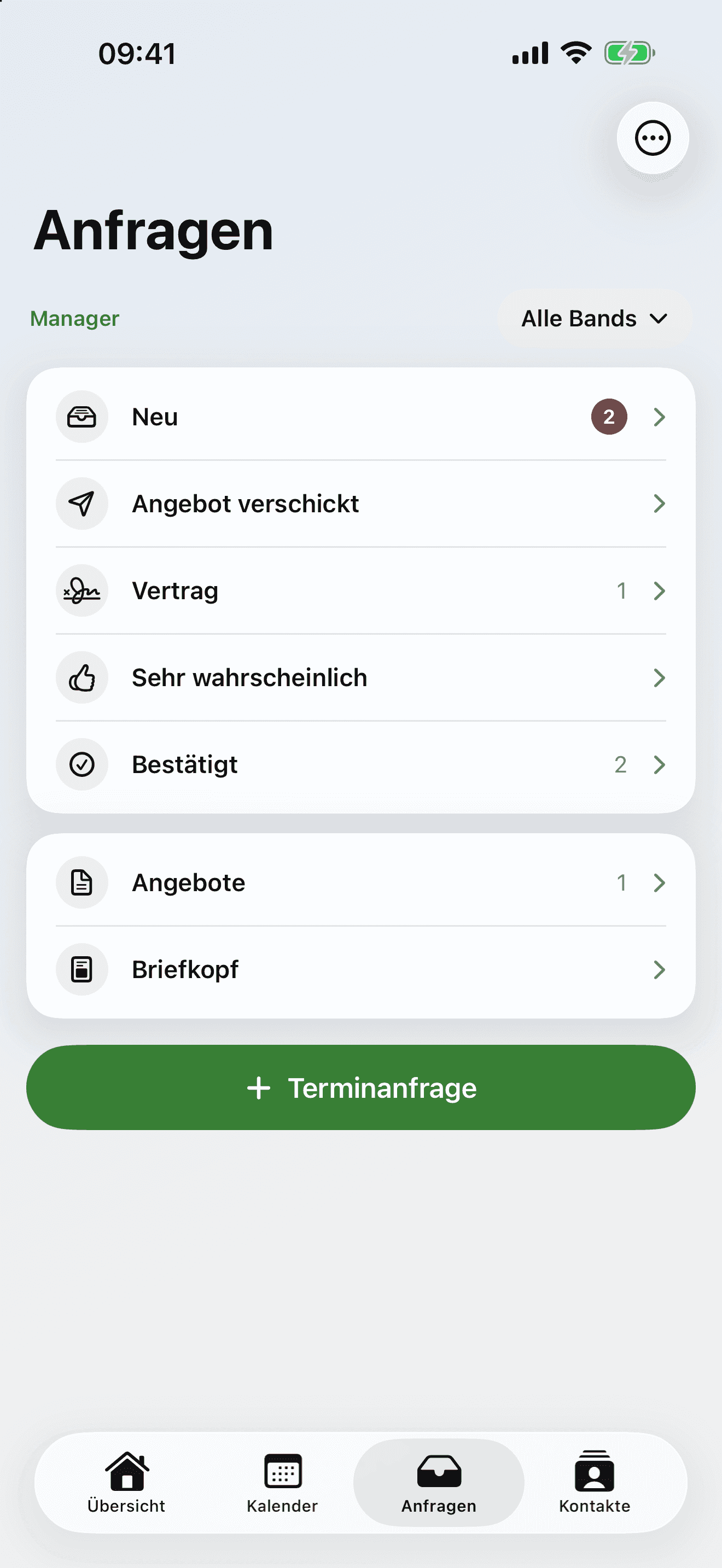 Anfragen nach Status, Angebote & Briefkopf