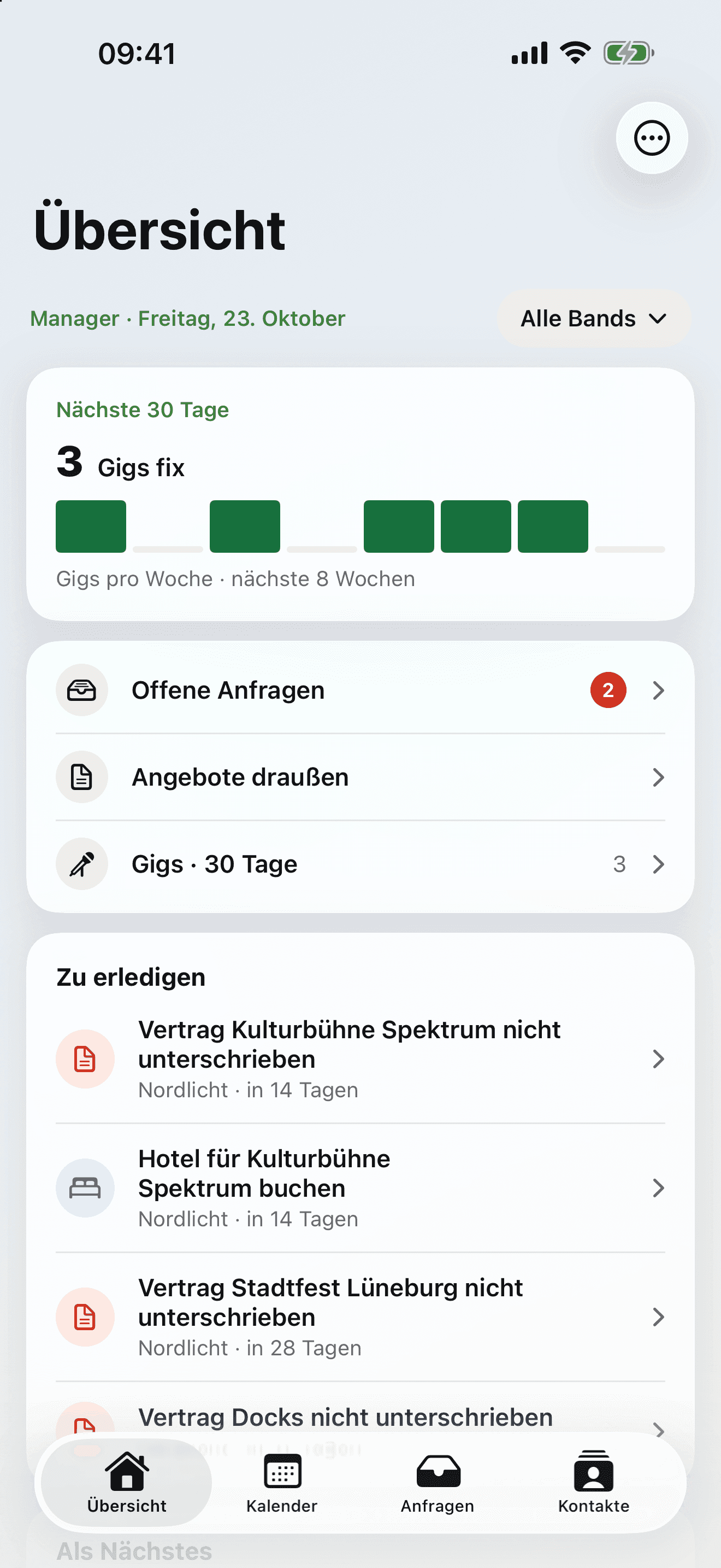 Manager-Übersicht in Bandly