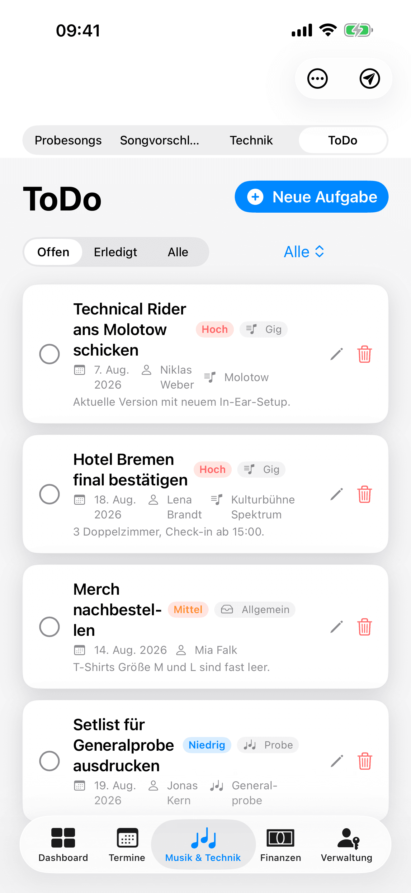 ToDo-Liste mit offenen Aufgaben & Aktivitäten