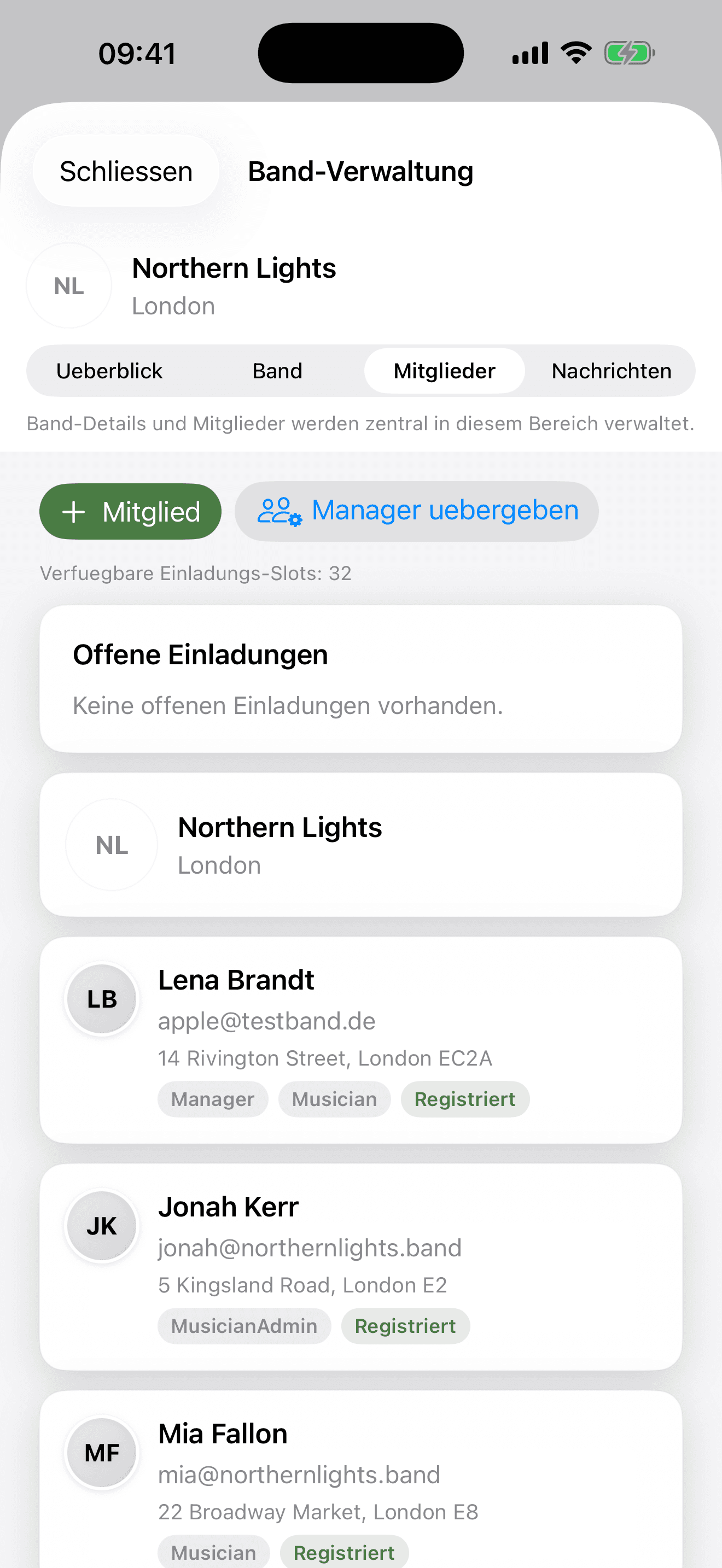 Mitglieder-Übersicht mit Rollen & Berechtigungen