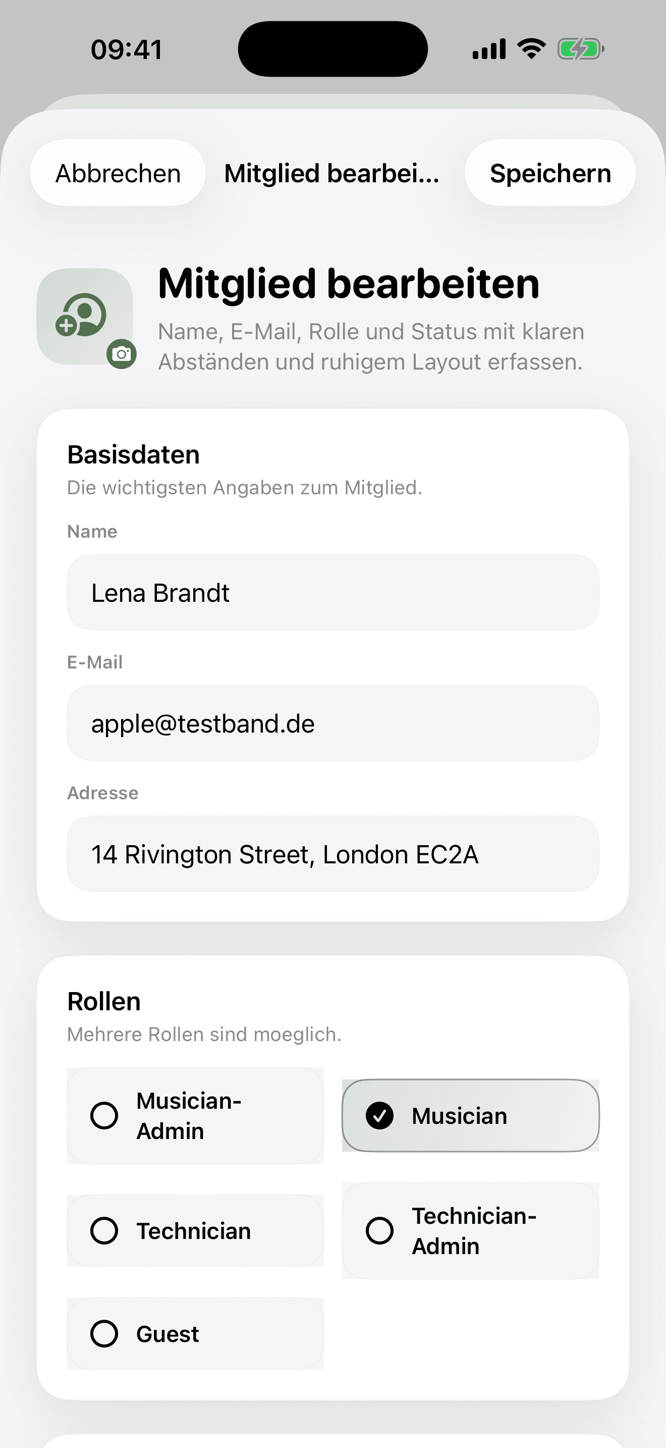 Profil-Verwaltung mit Account-Details