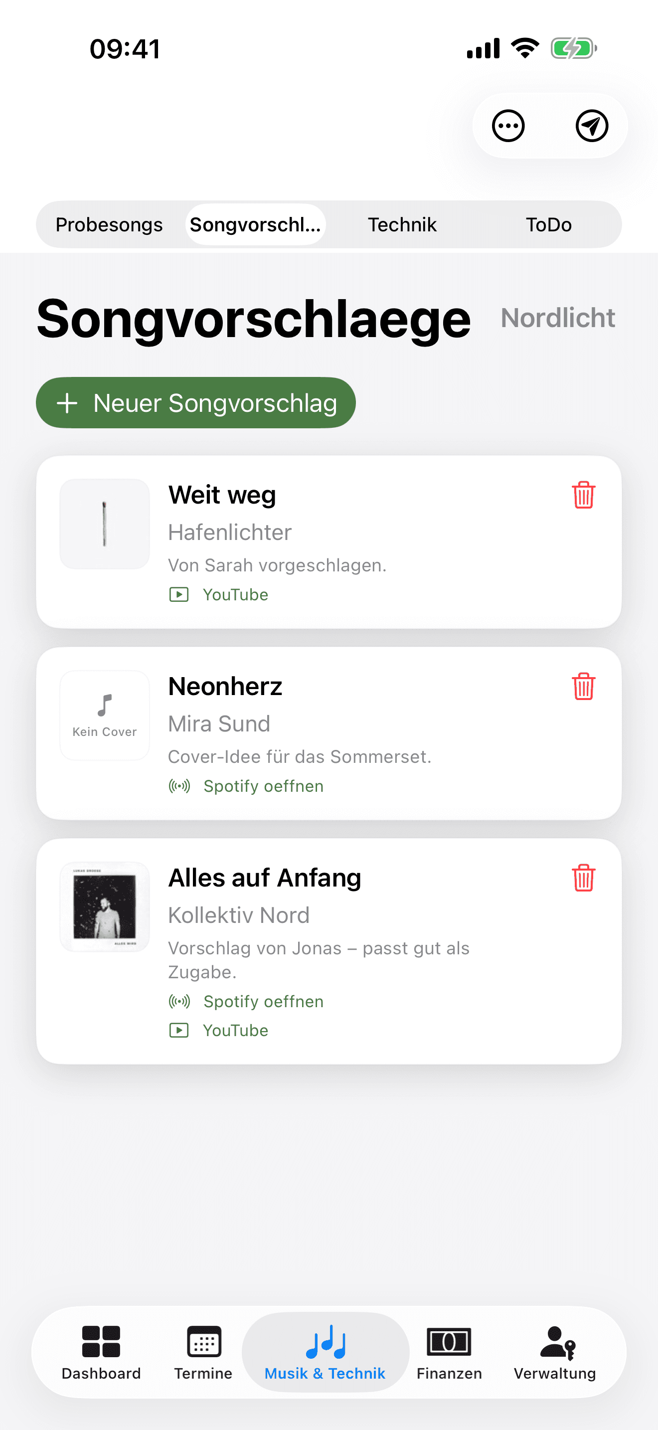 Setlist direkt am Gig mit PDF-Upload
