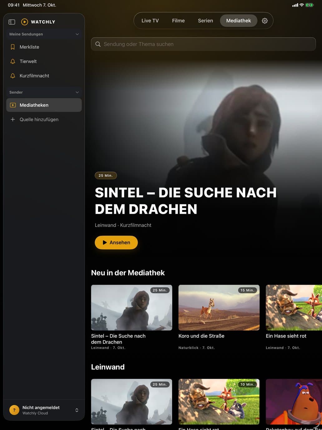 Mediathek mit gefolgten Sendungen