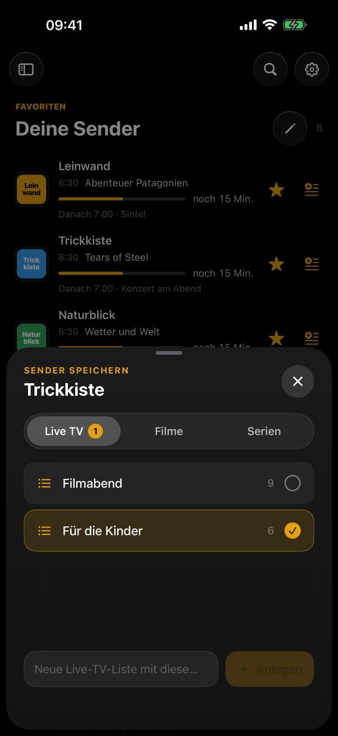 Sender mit einem Tipp in eine Liste