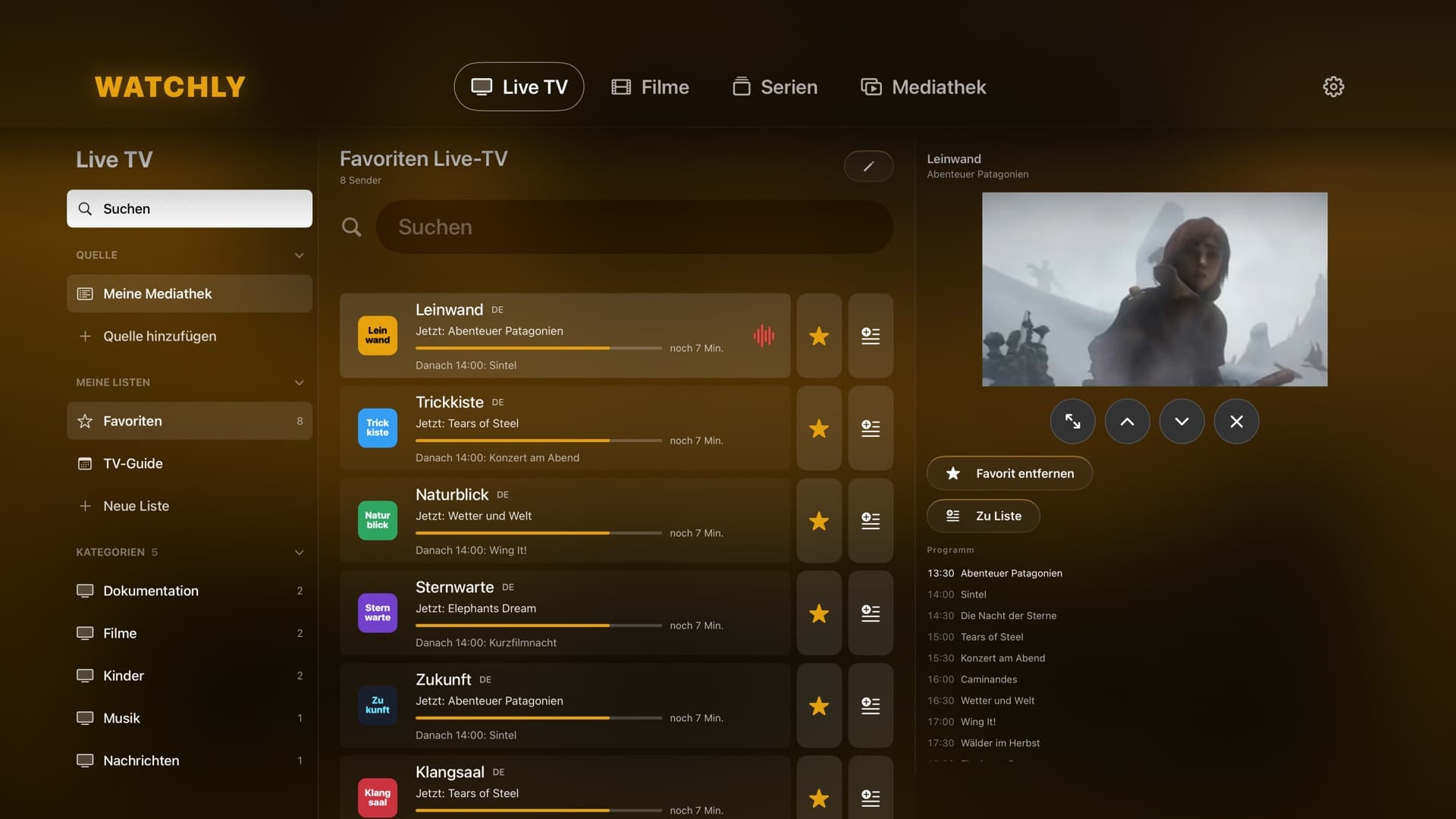 Watchly Live-TV auf dem Apple TV