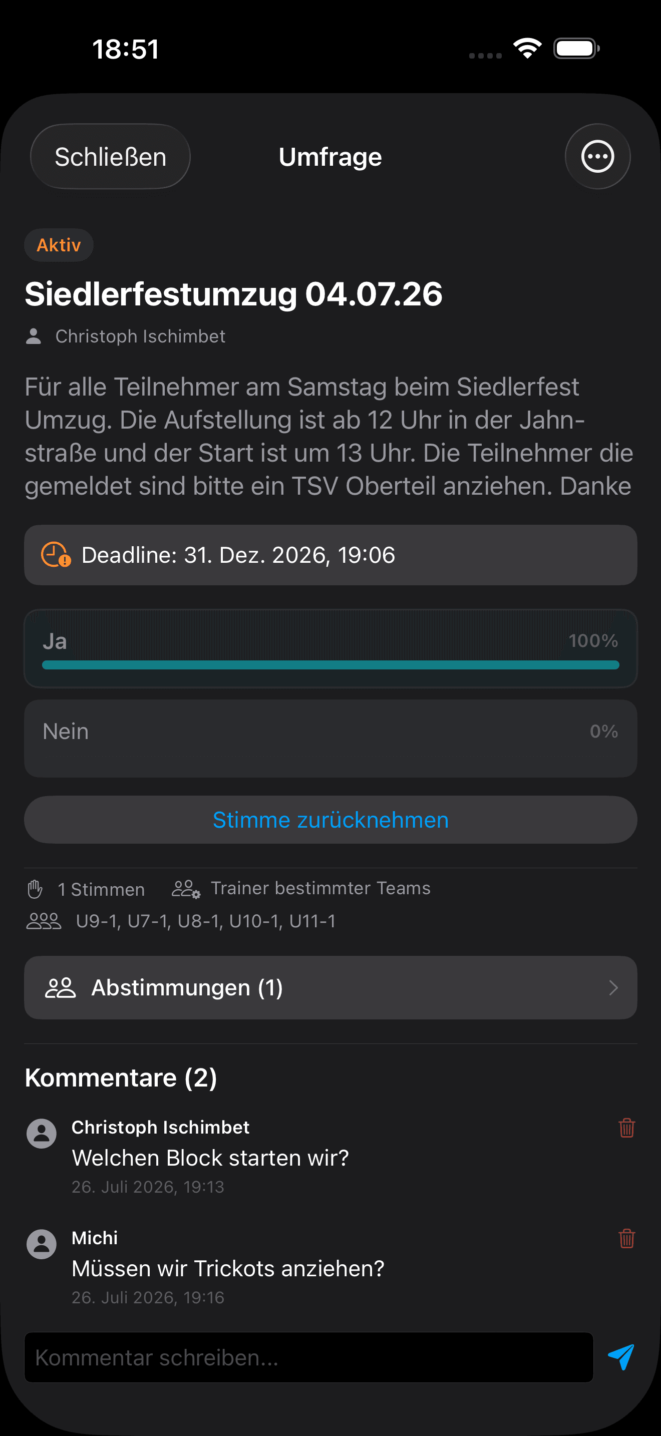 Ergebnisse, Deadline & Kommentare im Detail