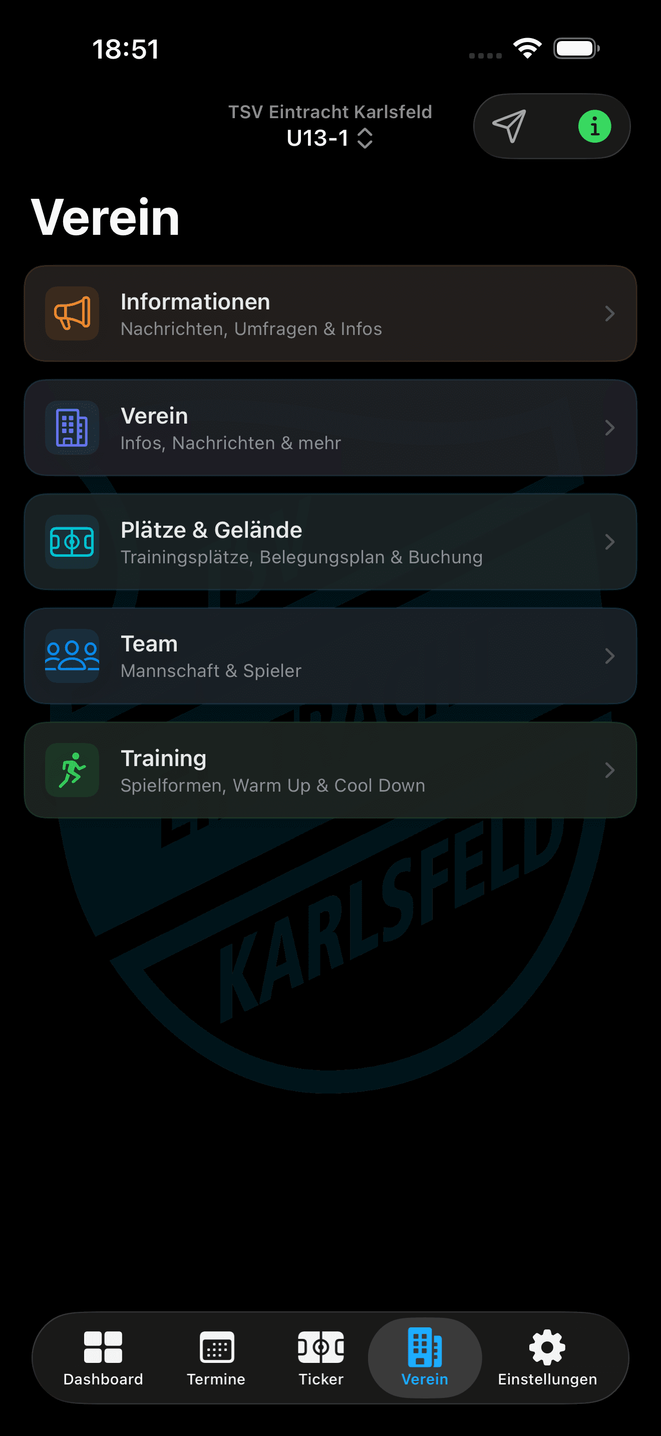 Verein-Bereich: alle Funktionen an einem Ort
